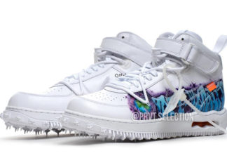 细看Off-White x Nike Air Force 1 Mid “Graffiti”（涂鸦）。