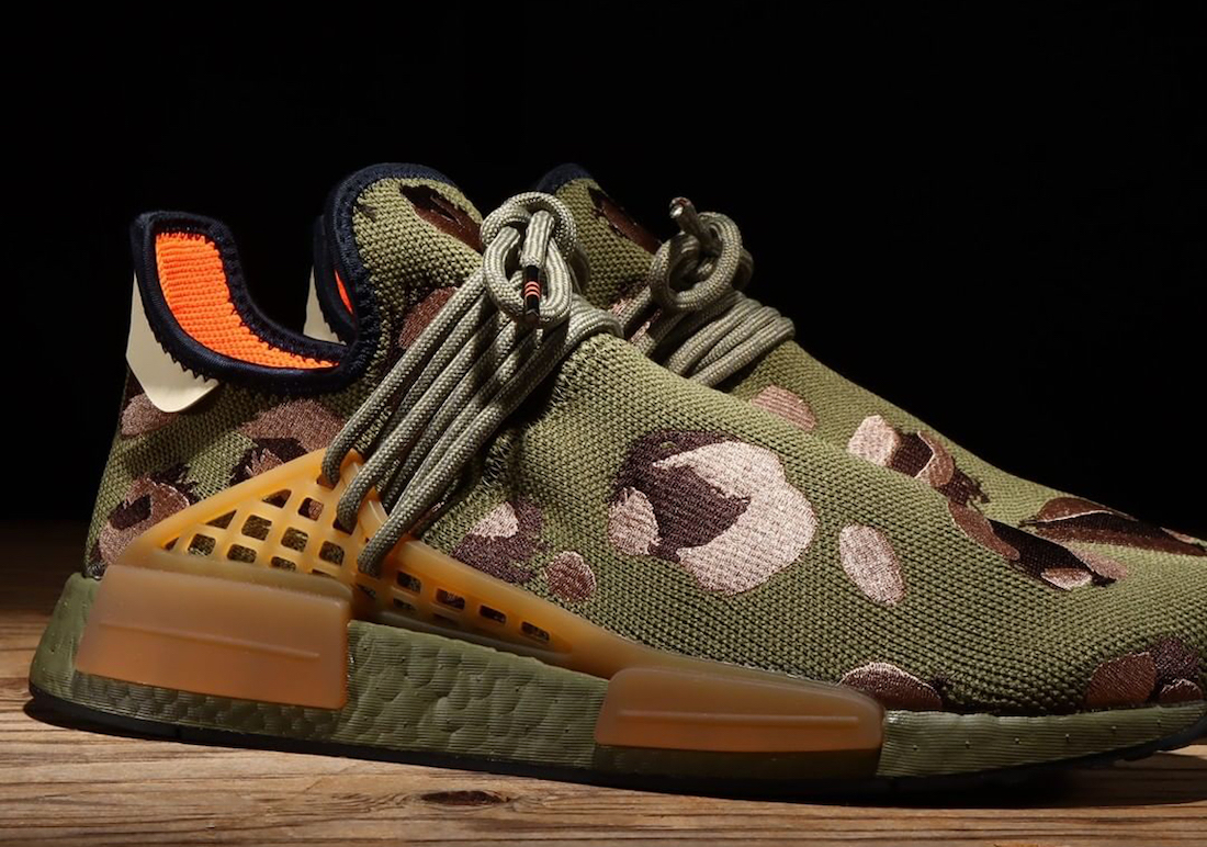 Pharrell adidas NMD Hu Animal Print Olive HQ9148 Release Date