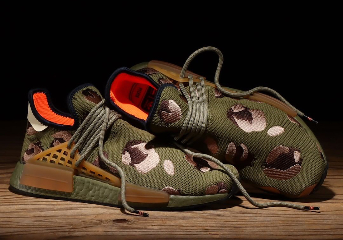 Pharrell adidas NMD Hu Animal Print Olive HQ9148 Release Date