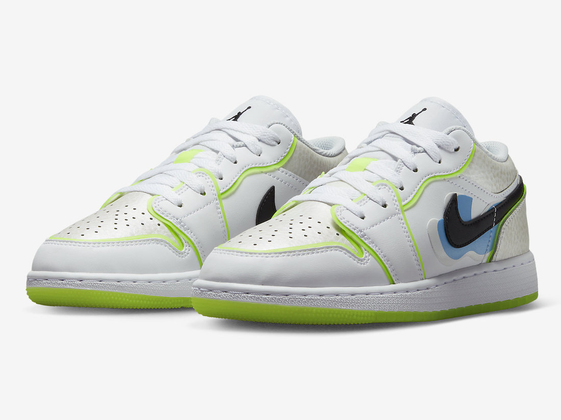 Air Jordan 1 Low GS White Black Platinum Tint Volt Blue Tint DV1324-117 Release Date