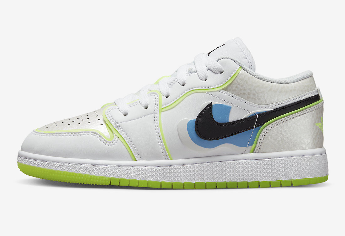 Air Jordan 1 Low GS White Black Platinum Tint Volt Blue Tint DV1324-117 Release Date