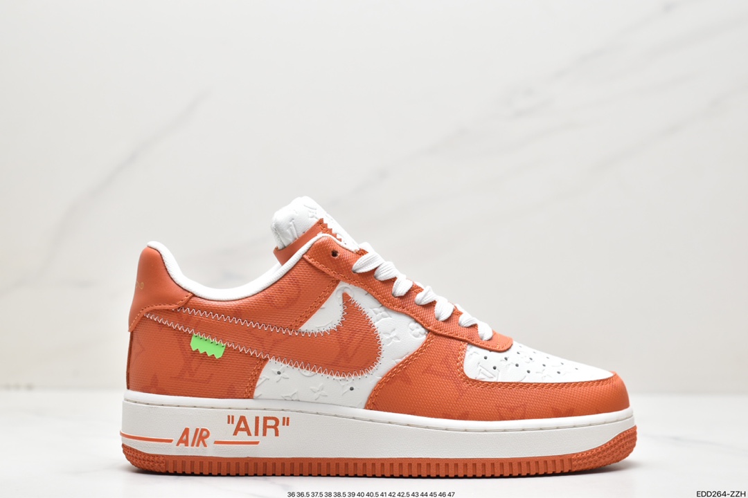 耐克 LV x Air Force 1 Low 联名白橙印花 空军一号 潮流 防滑耐磨 休闲鞋 MS0232