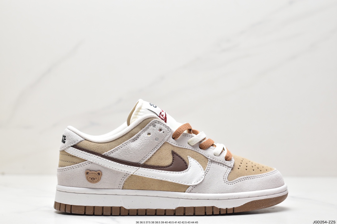 Nike SB Dunk Low SE”85 Double Swoosh/Grey/Brown Bear”耐克 扣篮系列低帮休闲运动滑板板鞋“麂皮浅棕双钩小熊”DO9457-100