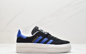 阿迪达斯 adidas originals Gazelle Bold 黑蓝 经典厚底防滑耐磨低帮 板鞋 女款 HQ4408