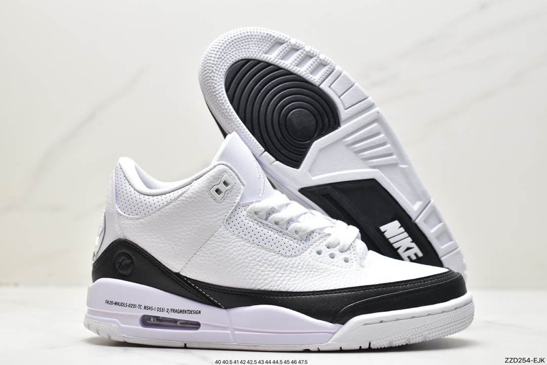 联名, 篮球鞋, Jumpman, Jordan Air Jordan 3, Jordan, Fragment Design x Jordan Air Jordan 3retro sp"white", DA3595-100, AJ3, Air Jordan 3 Retro, Air Jordan 3, Air Jordan - 乔丹 AJ3 Fragment Design x Jordan Air Jordan 3retro sp"white"藤原浩 耐磨中帮 复古篮球鞋 男女同款 黑白 DA3595-100