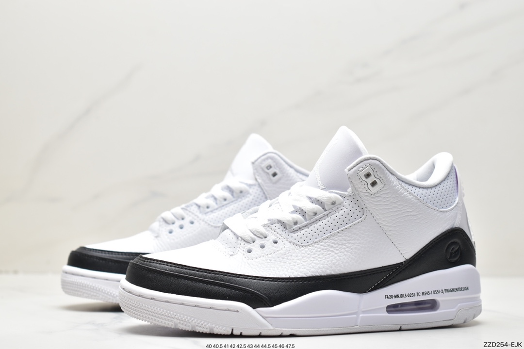 联名, 篮球鞋, Jumpman, Jordan Air Jordan 3, Jordan, Fragment Design x Jordan Air Jordan 3retro sp"white", DA3595-100, AJ3, Air Jordan 3 Retro, Air Jordan 3, Air Jordan - 乔丹 AJ3 Fragment Design x Jordan Air Jordan 3retro sp"white"藤原浩 耐磨中帮 复古篮球鞋 男女同款 黑白 DA3595-100