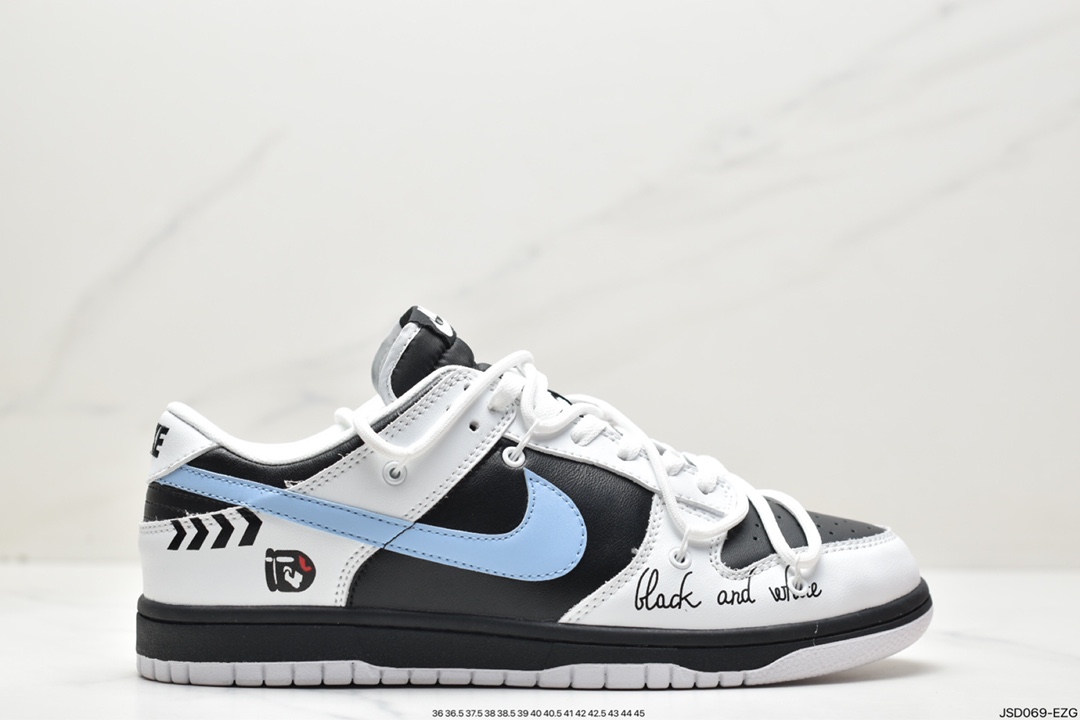 耐克 Nike SB Dunk Low”White/Black” 扣篮系列 低帮休闲 运动滑板板鞋 “白黑浅蓝涂鸦绑绳” DJ6188-002