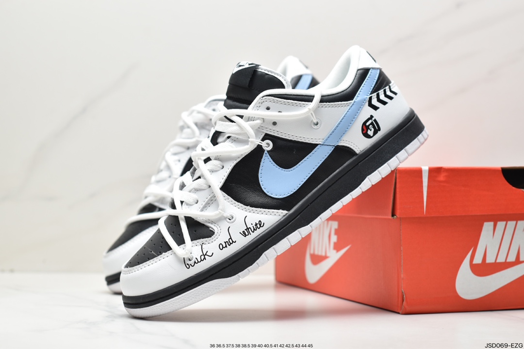 篮球鞋, 板鞋, Zoom Air, Zoom, SB Dunk Low, Nike SB Dunk Low"White/Black", Nike SB Dunk Low, Nike SB Dunk, Nike SB, Dunk Low, Dunk, DJ6188-002, Black - 耐克 Nike SB Dunk Low"White/Black" 扣篮系列 低帮休闲 运动滑板板鞋 “白黑浅蓝涂鸦绑绳” DJ6188-002