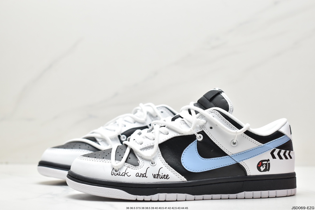 篮球鞋, 板鞋, Zoom Air, Zoom, SB Dunk Low, Nike SB Dunk Low"White/Black", Nike SB Dunk Low, Nike SB Dunk, Nike SB, Dunk Low, Dunk, DJ6188-002, Black - 耐克 Nike SB Dunk Low"White/Black" 扣篮系列 低帮休闲 运动滑板板鞋 “白黑浅蓝涂鸦绑绳” DJ6188-002