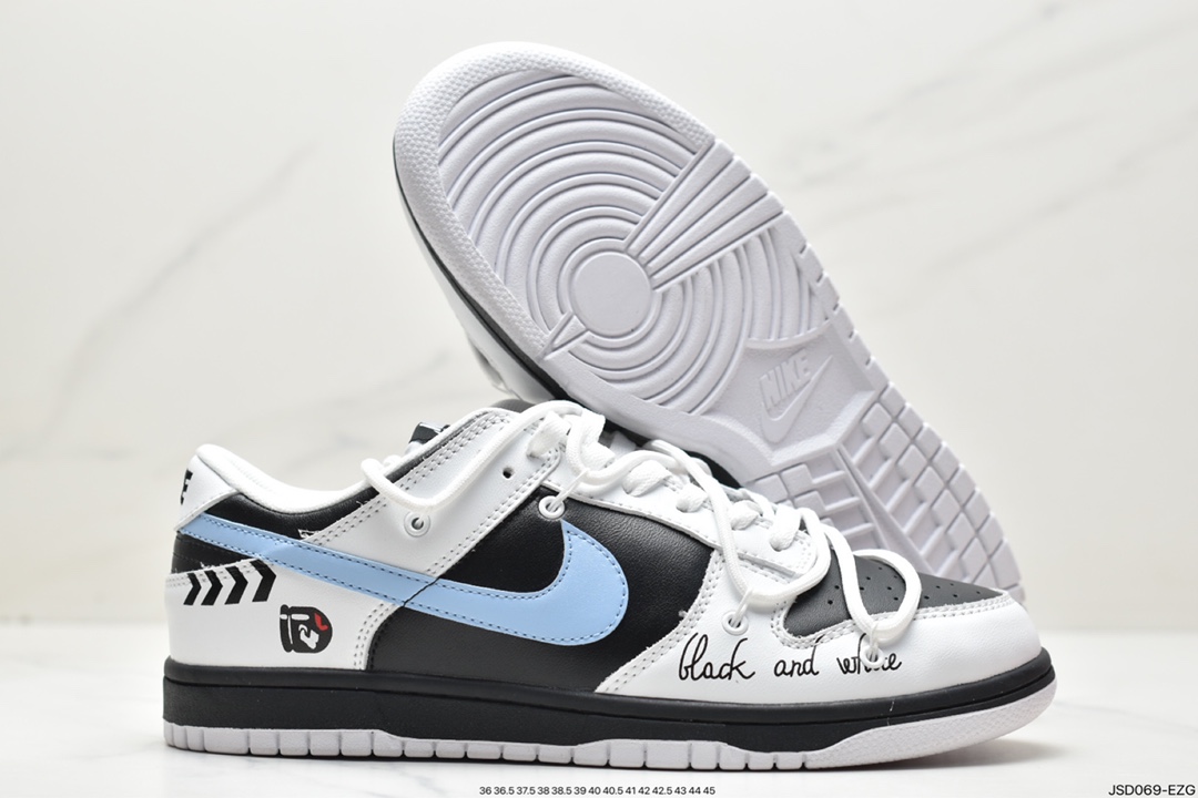 篮球鞋, 板鞋, Zoom Air, Zoom, SB Dunk Low, Nike SB Dunk Low"White/Black", Nike SB Dunk Low, Nike SB Dunk, Nike SB, Dunk Low, Dunk, DJ6188-002, Black - 耐克 Nike SB Dunk Low"White/Black" 扣篮系列 低帮休闲 运动滑板板鞋 “白黑浅蓝涂鸦绑绳” DJ6188-002