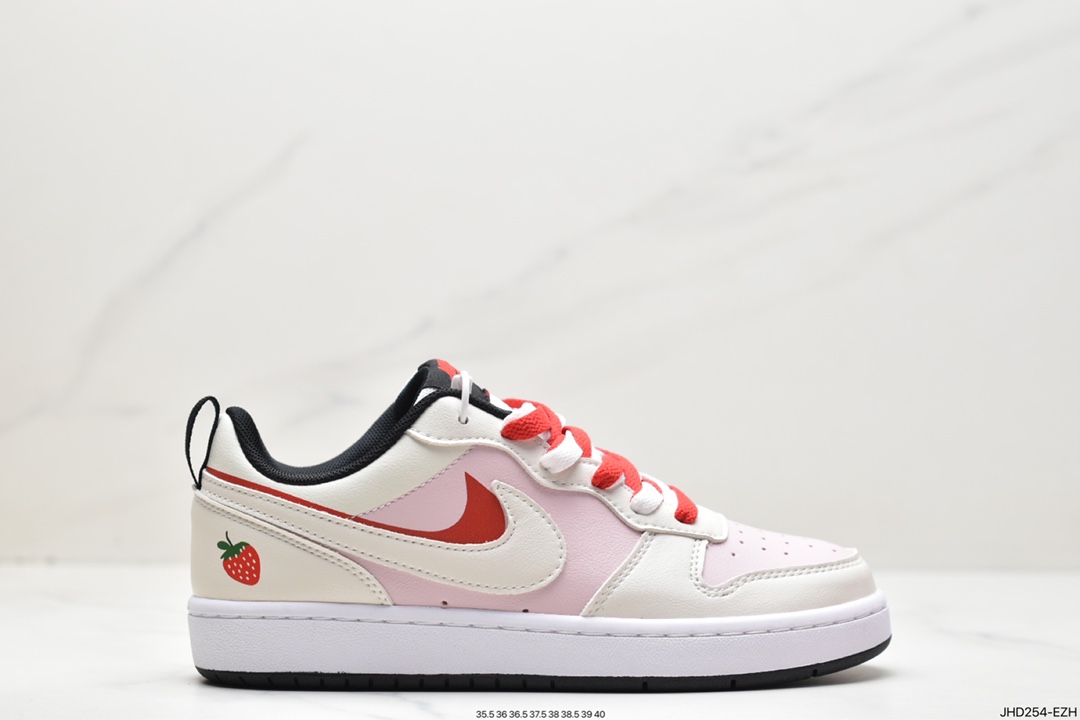 耐克 Nike Court Borough Low 2 (GS) 低帮休闲板鞋 涂鸦艺术情人节草莓 “米红粉 ” BQ5448-110