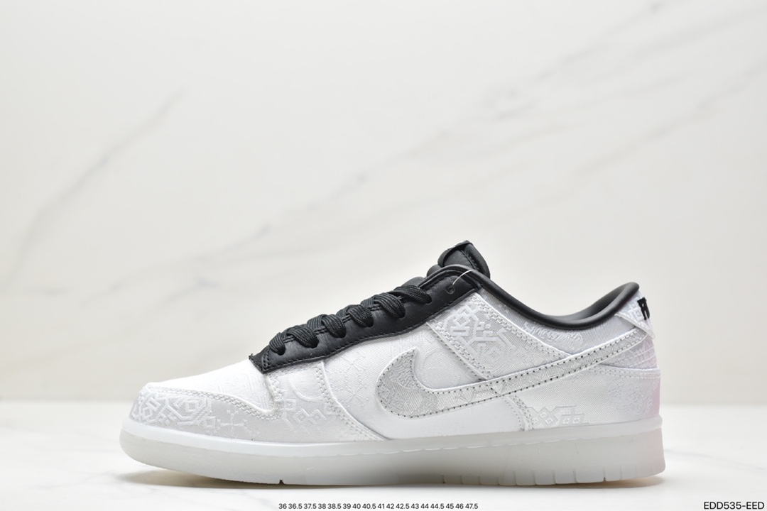 联名, 板鞋, 休闲板鞋, Swoosh, Nike Dunk Low, Nike Dunk, NIKE, Fragment Design x CLOTx NikeDunk Low, FN0315-110, Dunk Low, Dunk, CLOT - 耐克 Fragment Design x CLOTx NikeDunk Low白丝绸 三方联名 藤原浩 潮流复古防滑耐磨 低帮休闲板鞋 FN0315-110