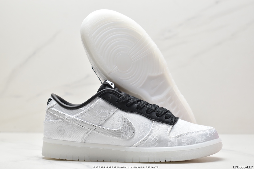 联名, 板鞋, 休闲板鞋, Swoosh, Nike Dunk Low, Nike Dunk, NIKE, Fragment Design x CLOTx NikeDunk Low, FN0315-110, Dunk Low, Dunk, CLOT - 耐克 Fragment Design x CLOTx NikeDunk Low白丝绸 三方联名 藤原浩 潮流复古防滑耐磨 低帮休闲板鞋 FN0315-110