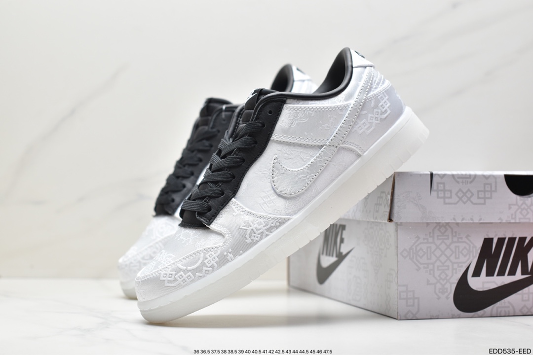 联名, 板鞋, 休闲板鞋, Swoosh, Nike Dunk Low, Nike Dunk, NIKE, Fragment Design x CLOTx NikeDunk Low, FN0315-110, Dunk Low, Dunk, CLOT - 耐克 Fragment Design x CLOTx NikeDunk Low白丝绸 三方联名 藤原浩 潮流复古防滑耐磨 低帮休闲板鞋 FN0315-110