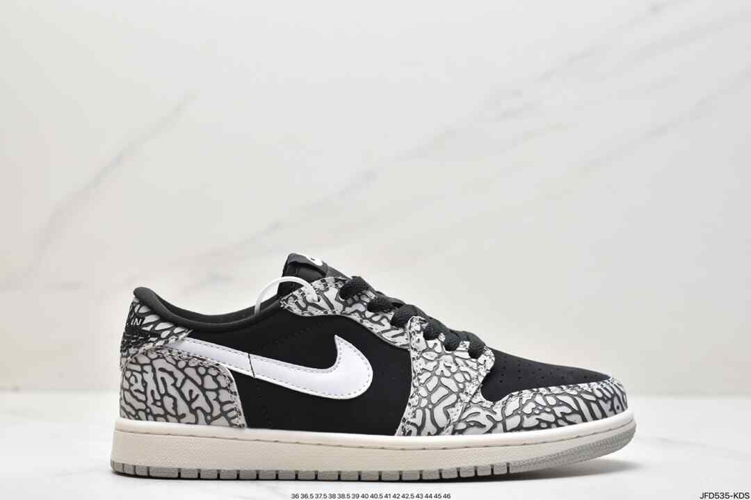 乔丹 AJ1 Air Jordan 1 RETRO Low OG “Black Elephant” 防滑耐磨 低帮 休闲板鞋 黑白 爆裂纹 CZ0790-001