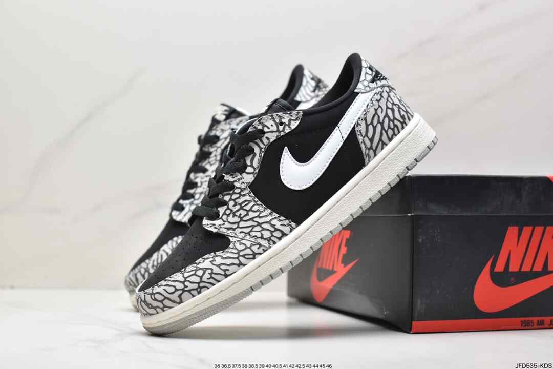 篮球鞋, 板鞋, Jordan, CZ0790-001, Black, Aj1, Air Jordan 1 RETRO Low OG "Black Elephant", Air Jordan 1, Air Jordan - 乔丹 AJ1 Air Jordan 1 RETRO Low OG "Black Elephant" 防滑耐磨 低帮 休闲板鞋 黑白 爆裂纹 CZ0790-001