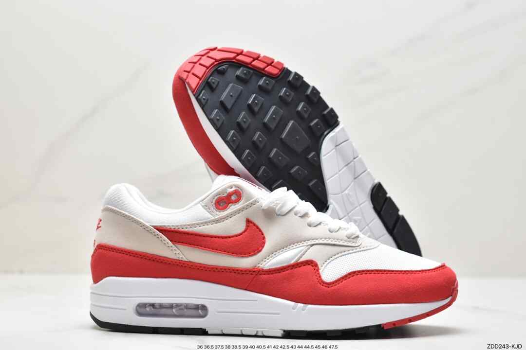 运动鞋, 跑步鞋, Swoosh, Nike Air Max 1, Nike Air Max, Nike Air, NIKE, Air Max 1, Air Max, 908375-103 - 耐克 Nike Air Max 1 减震防滑 复古 低帮 休闲跑步鞋 “白红” 908375-103