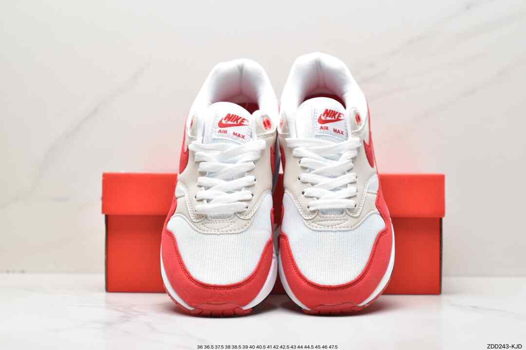 运动鞋, 跑步鞋, Swoosh, Nike Air Max 1, Nike Air Max, Nike Air, NIKE, Air Max 1, Air Max, 908375-103 - 耐克 Nike Air Max 1 减震防滑 复古 低帮 休闲跑步鞋 “白红” 908375-103