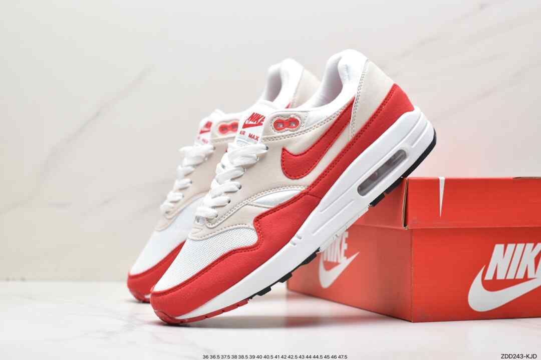 运动鞋, 跑步鞋, Swoosh, Nike Air Max 1, Nike Air Max, Nike Air, NIKE, Air Max 1, Air Max, 908375-103 - 耐克 Nike Air Max 1 减震防滑 复古 低帮 休闲跑步鞋 “白红” 908375-103