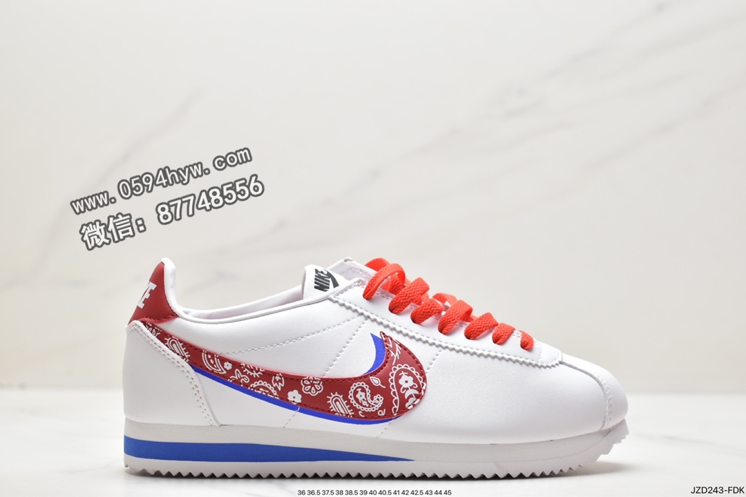 耐克 Nike Classic CortesLeather 极简主义 腰果花细腻 低帮 跑步鞋 红蓝白 807471-103