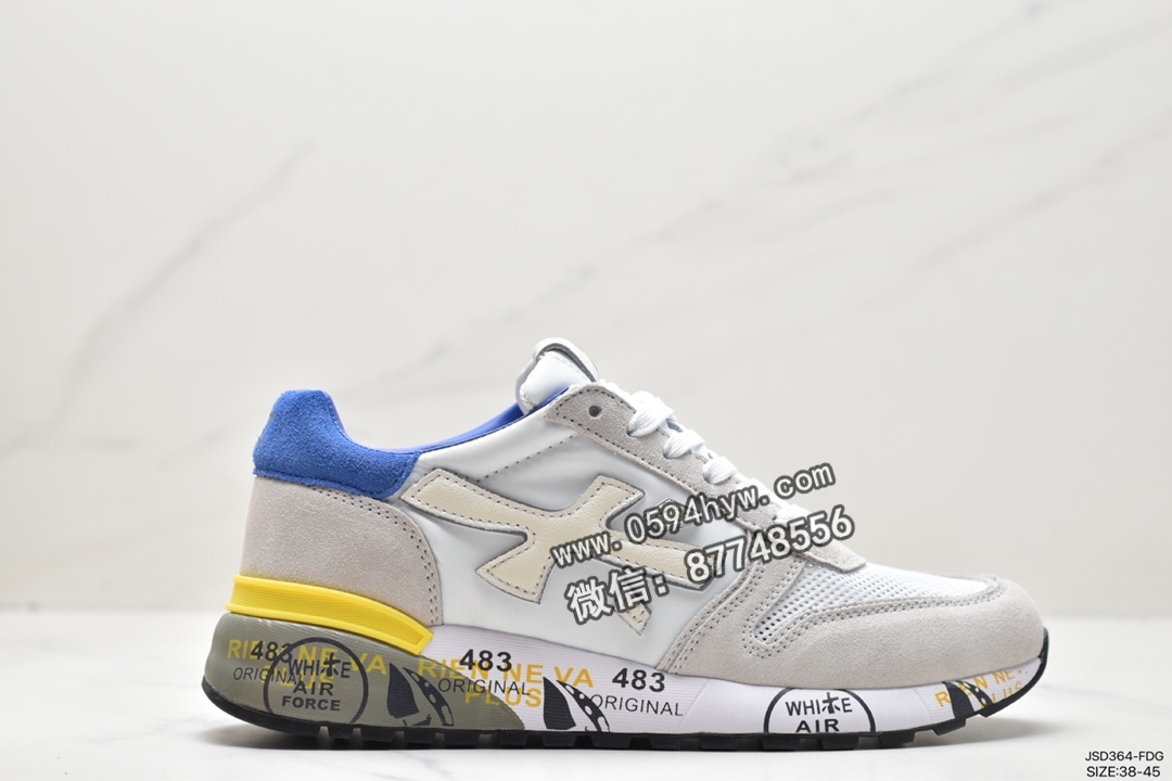 运动鞋, Premiata Lander Trainers, 1076106 - 普瑞米亚达 Premiata Lander Trainers 兰诺系列 米字 低帮复古 百搭休闲 训练运动鞋“黑白荧光绿” 1076106