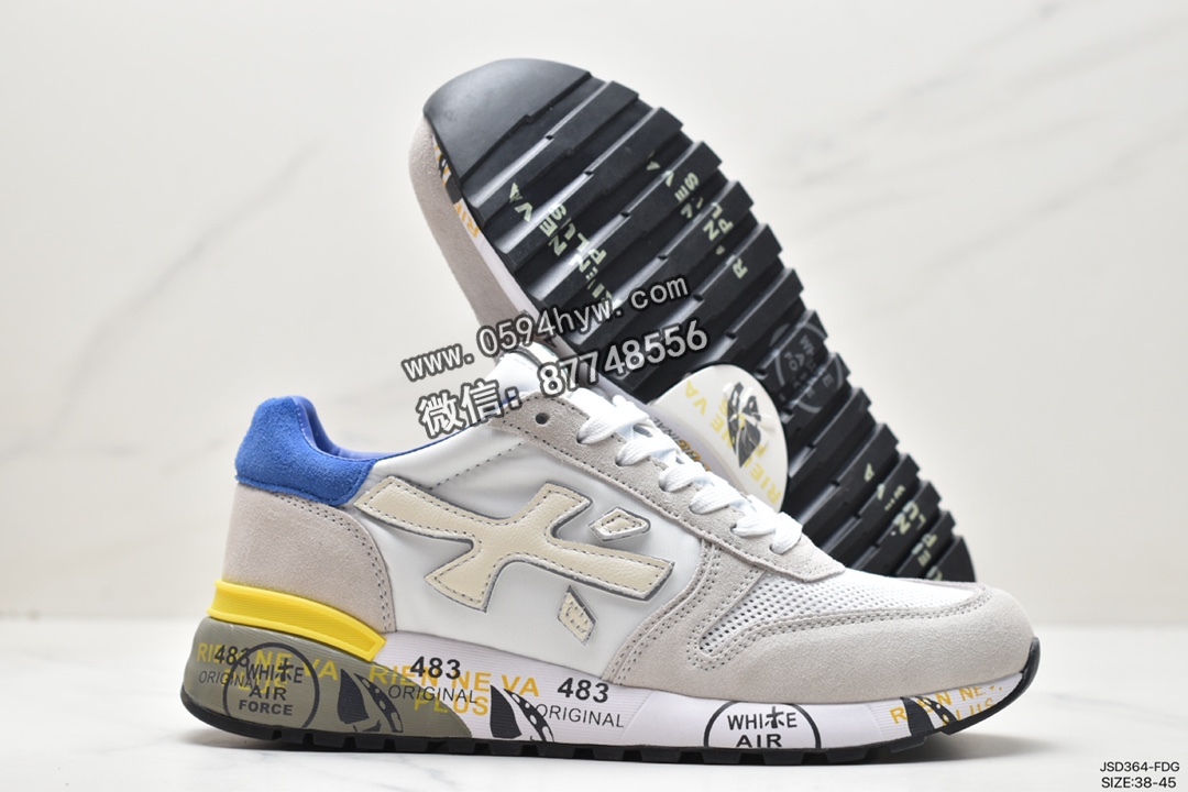 运动鞋, Premiata Lander Trainers, 1076106 - 普瑞米亚达 Premiata Lander Trainers 兰诺系列 米字 低帮复古 百搭休闲 训练运动鞋“黑白荧光绿” 1076106