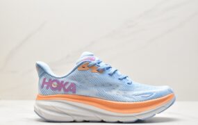 HOKA ONE ONE Clifton 9 减震防滑 耐磨 低帮 跑步鞋 女款 蓝橙 1132210