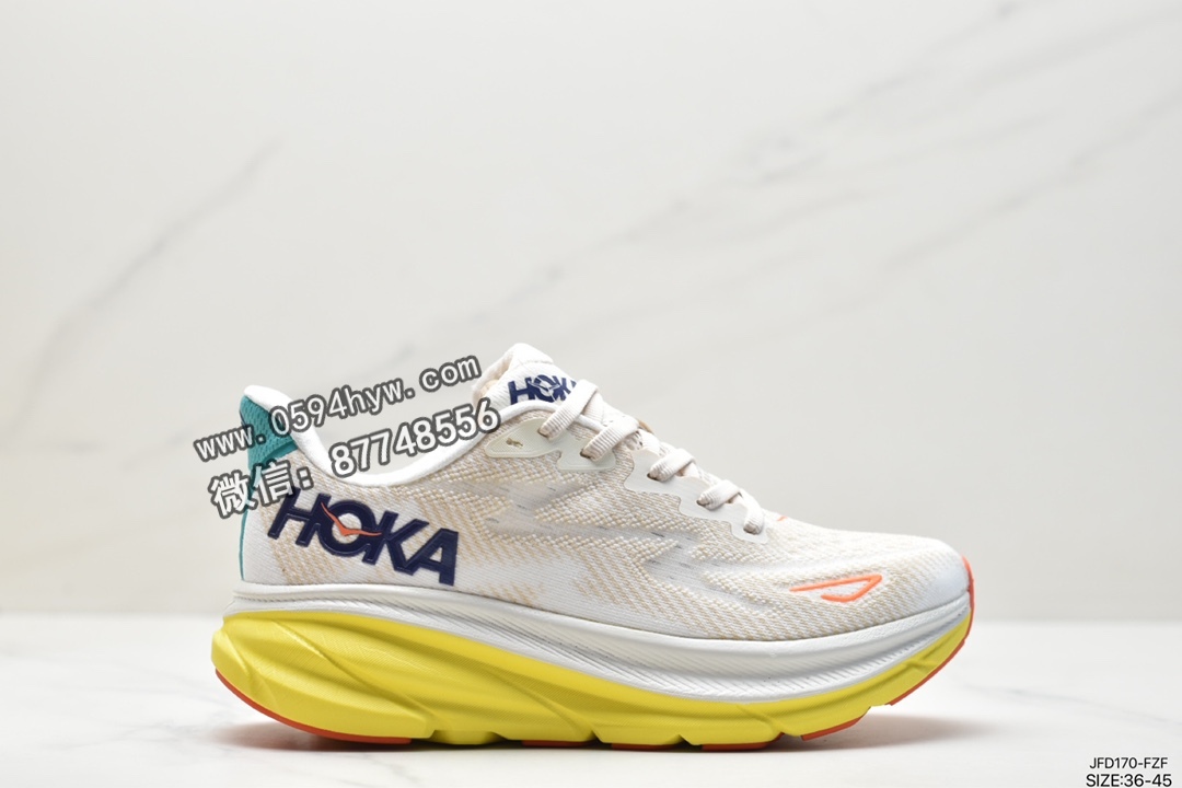 HOKA ONE ONE Clifton 9 减震防滑耐磨低帮 跑步鞋 米黄色 1127895-EPFR