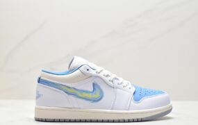 乔丹 AJ1 Jordan Air Jordan 1LOW SE 减震防滑 低帮 复古篮球鞋 女款 白蓝火焰 FJ7219 441