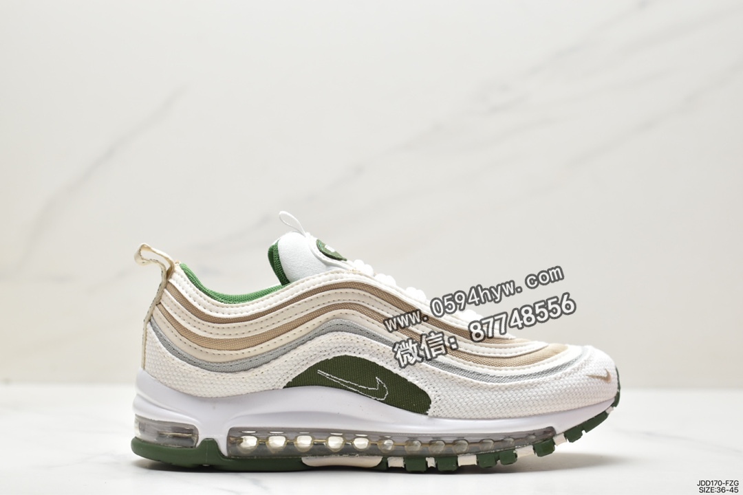 耐克 Nike Air Max 97 复古时尚 气垫缓震 低帮 休闲跑步鞋 男款 白绿 CQ4817-100