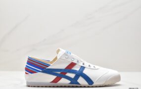 Onitsuka Tiger 鬼冢虎 MEXICO 66 一脚蹬 复古白 低帮 运动休闲鞋 男女同款 白蓝 TH6P4N-0142