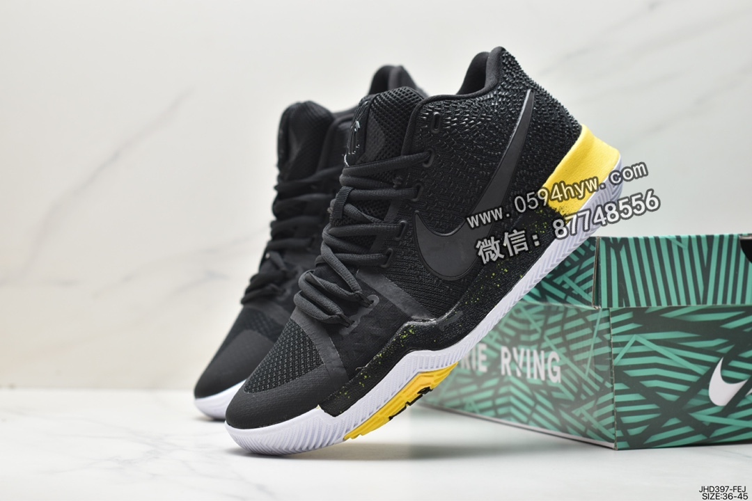 耐克, 篮球鞋, 欧文, 实战篮球鞋, Zoom Air, Zoom, Swoosh, Nike Kyrie 3 Black Yellow, NIKE, Kyrie Irving, Black, 852396-901 - 耐克 欧文 Nike Kyrie 3 Black Yellow 防滑耐磨 低帮 实战篮球鞋 男款 黑黄 852396-901