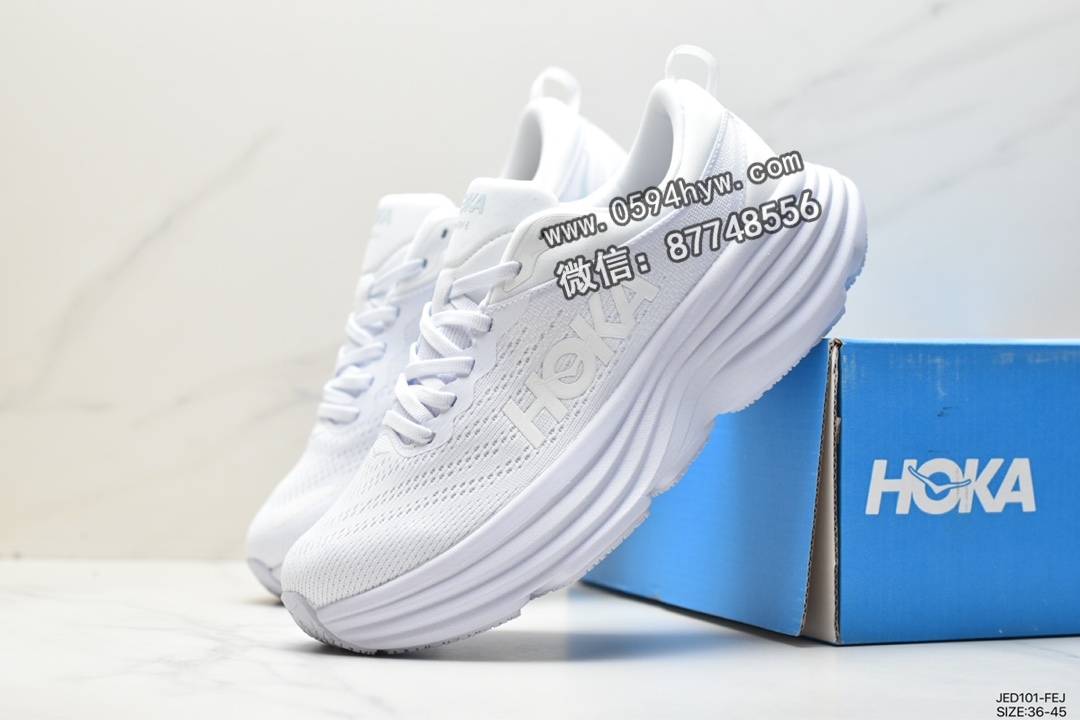 跑鞋, HOKA ONE ONE Bondi 8, 1127952-WWH - HOKA ONE ONE Bondi 8 邦代8 防滑耐磨减震 低帮 运动跑步鞋 女款 白色 1127952-WWH