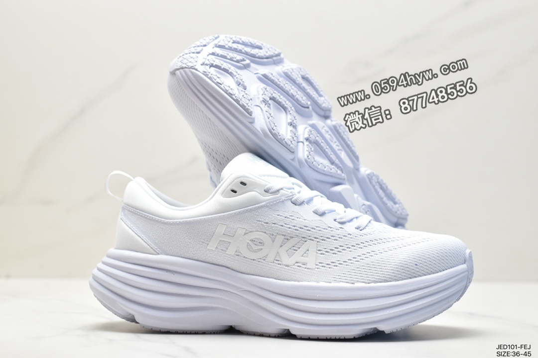 跑鞋, HOKA ONE ONE Bondi 8, 1127952-WWH - HOKA ONE ONE Bondi 8 邦代8 防滑耐磨减震 低帮 运动跑步鞋 女款 白色 1127952-WWH