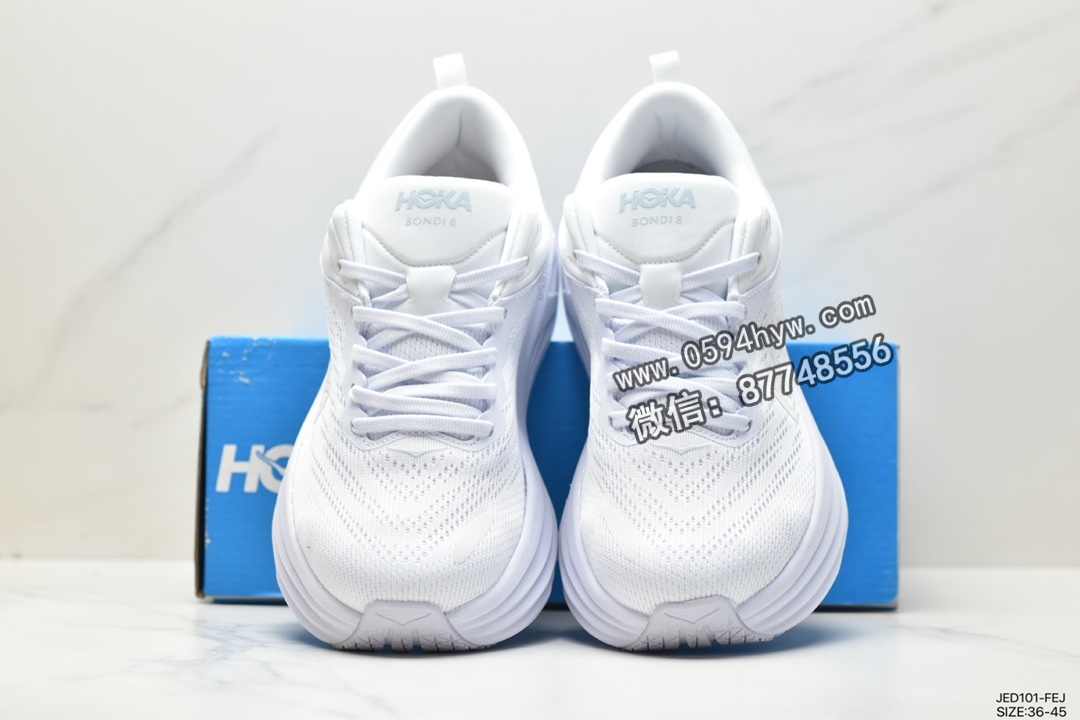 跑鞋, HOKA ONE ONE Bondi 8, 1127952-WWH - HOKA ONE ONE Bondi 8 邦代8 防滑耐磨减震 低帮 运动跑步鞋 女款 白色 1127952-WWH