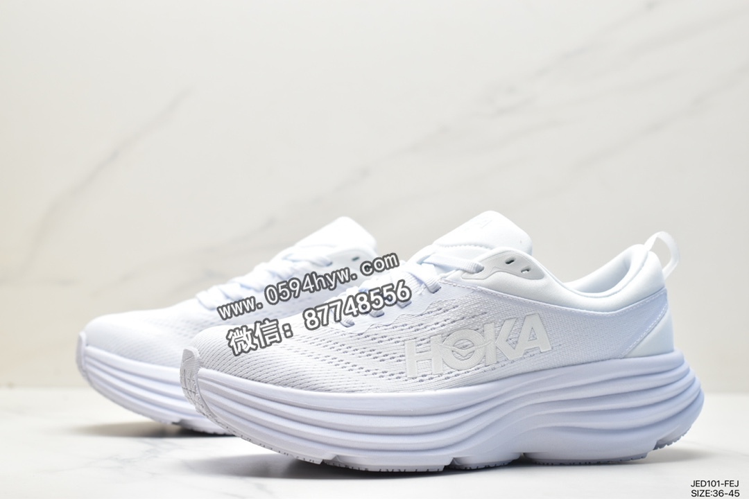 跑鞋, HOKA ONE ONE Bondi 8, 1127952-WWH - HOKA ONE ONE Bondi 8 邦代8 防滑耐磨减震 低帮 运动跑步鞋 女款 白色 1127952-WWH