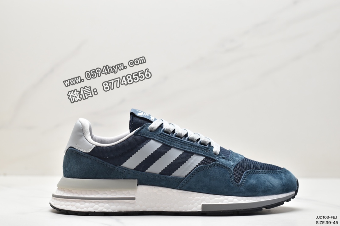 阿迪达斯 adidas originals ZX 500 RM BOOST 拼接 轻便防滑 低帮 休闲运动鞋 男款 蓝白 F36966