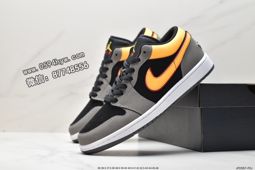 篮球鞋, Jordan Air Jordan 1Low“Grey Black Yellow", Jordan, FN7308-008, Black, Aj1, Air Jordan 1 Low, Air Jordan 1, Air Jordan - 乔丹 AJ1 Jordan Air Jordan 1Low“Grey Black Yellow" 耐磨透气 低帮 复古篮球鞋 男款 灰黑黄 FN7308-008