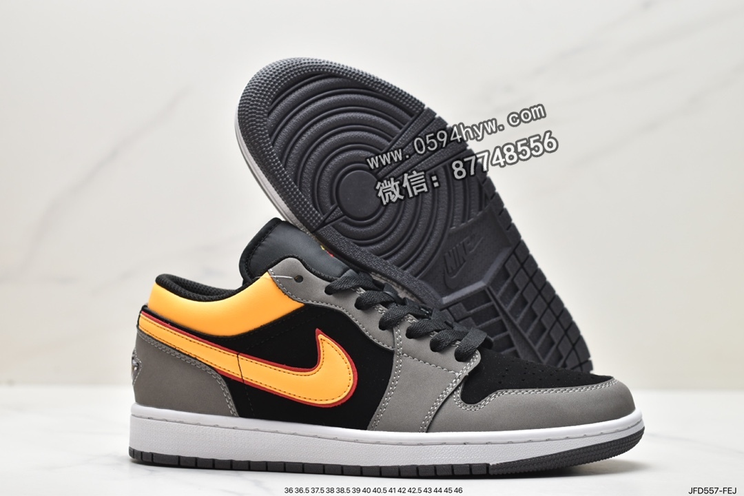 篮球鞋, Jordan Air Jordan 1Low“Grey Black Yellow", Jordan, FN7308-008, Black, Aj1, Air Jordan 1 Low, Air Jordan 1, Air Jordan - 乔丹 AJ1 Jordan Air Jordan 1Low“Grey Black Yellow" 耐磨透气 低帮 复古篮球鞋 男款 灰黑黄 FN7308-008