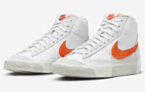 这款Nike Blazer Mid Pro Club带有橙色的Swooshes。