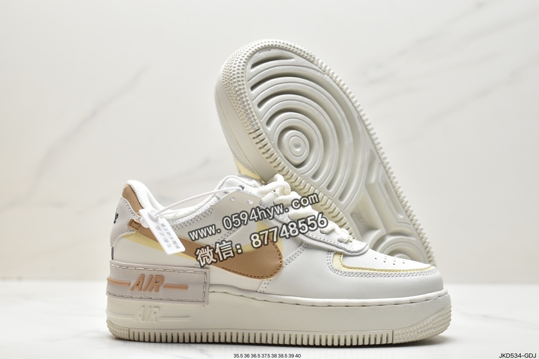 板鞋, Swoosh, Nike Air Force 1Low Shadow, Nike Air Force 1 Low, Nike Air Force 1, Nike Air, NIKE, FORCE 1, CI0919-113, Air Force 1 Low, Air Force 1 - 耐克 Nike Air Force 1Low Shadow 舒适潮流 耐磨防滑低帮 板鞋 女款 白棕 CI0919-113