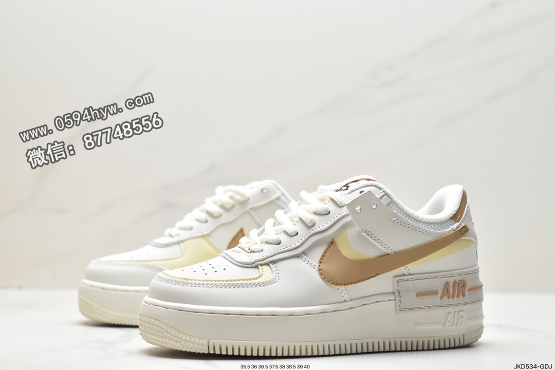 板鞋, Swoosh, Nike Air Force 1Low Shadow, Nike Air Force 1 Low, Nike Air Force 1, Nike Air, NIKE, FORCE 1, CI0919-113, Air Force 1 Low, Air Force 1 - 耐克 Nike Air Force 1Low Shadow 舒适潮流 耐磨防滑低帮 板鞋 女款 白棕 CI0919-113