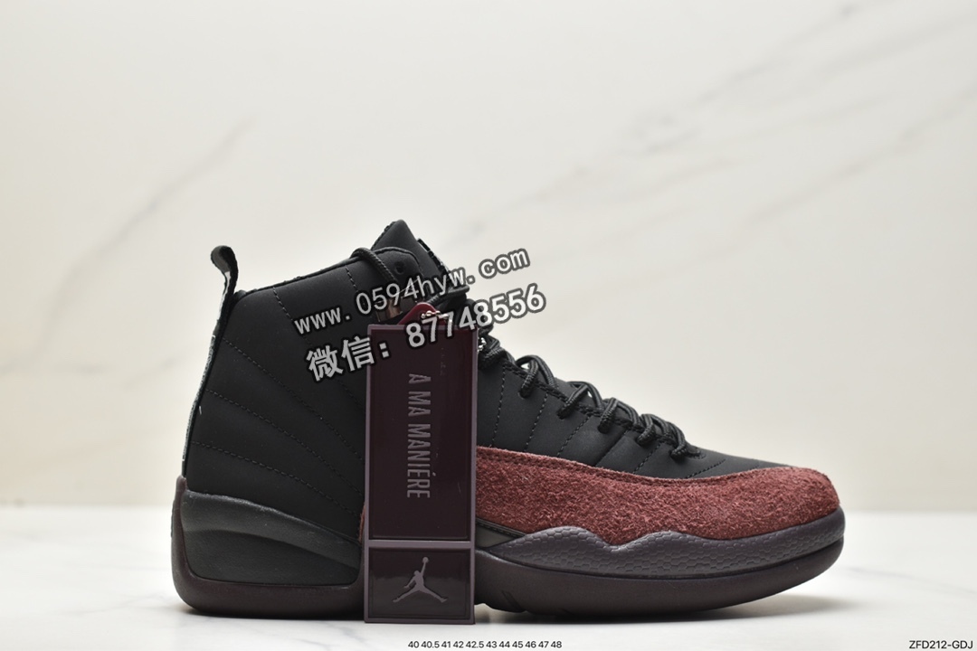 乔丹 A Ma Maniere x Jordan Air Jordan 12 Retro 潮流复古 防滑耐磨 高帮 实战篮球鞋 女款 黑酒红 DV6989-001