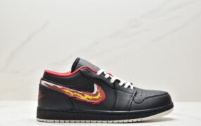 乔丹 Jordan Air Jordan 1Low SE 减震防滑 中帮 复古篮球鞋 男款 黑红火焰 FJ7073 010