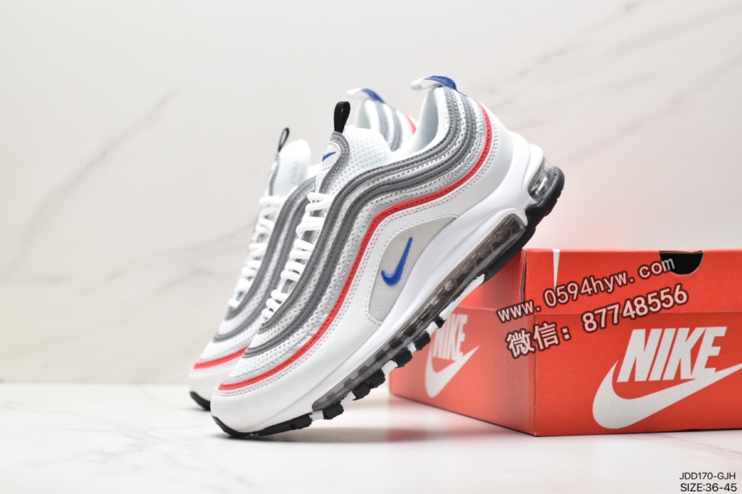 跑步鞋, Nike Air Max 97 Essential, Nike Air Max 97, Nike Air Max, Nike Air, NIKE, DC4830-300, Air Max - 耐克 Nike Air Max 97 Essential 气垫缓震 防滑耐磨 低帮 跑步鞋 女款 灰蓝红 DC4830-300