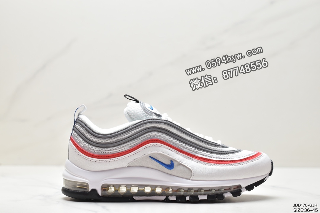 耐克 Nike Air Max 97 Essential 气垫缓震 防滑耐磨 低帮 跑步鞋 女款 灰蓝红 DC4830-300