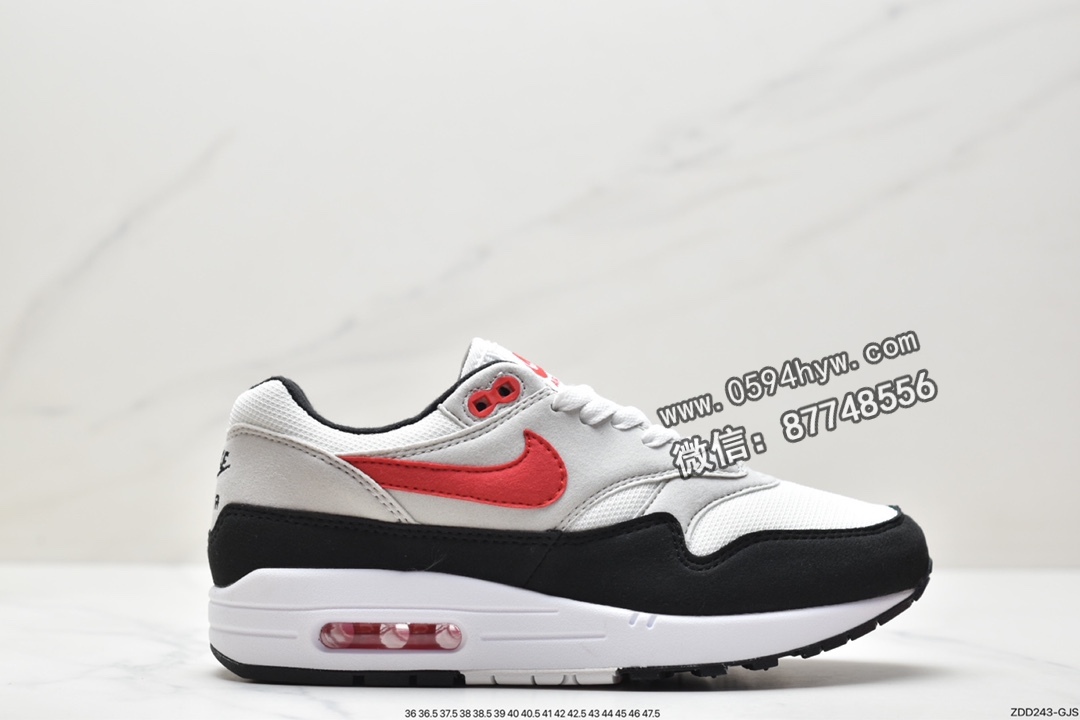 耐克 Nike Air Max 1 经典复古 防滑减震 低帮 休闲运动慢跑鞋 黑灰红 FD9082-101