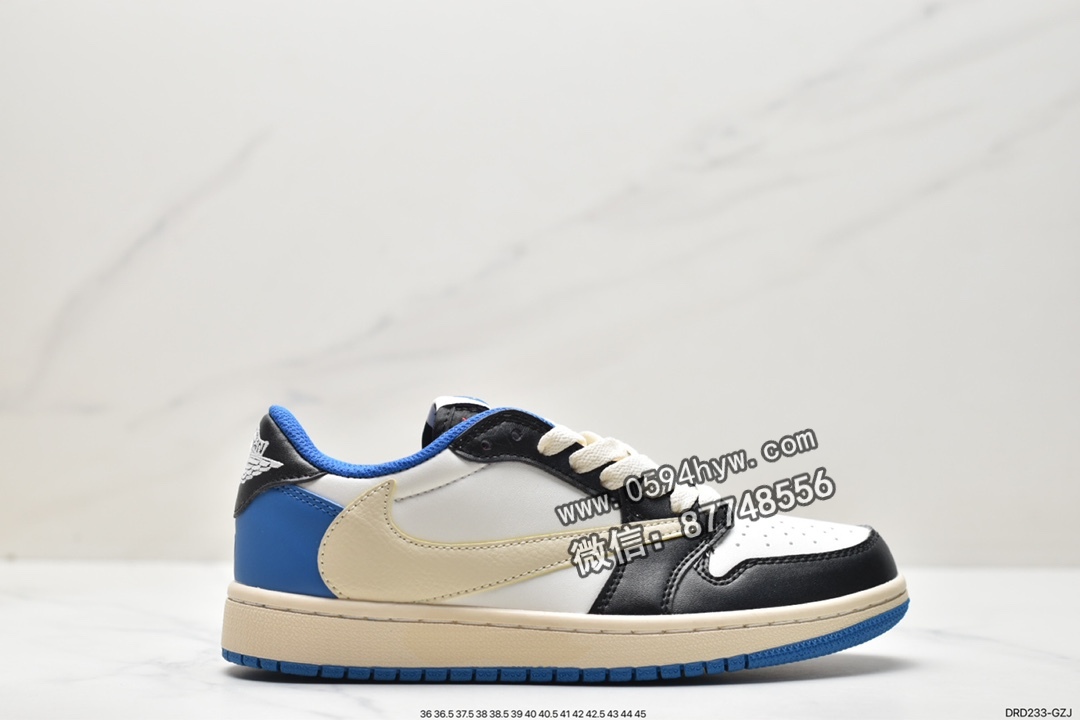 乔丹 Travis Scott x Fragment Design x Jordan AirJordan 1LOW OG SP 三方联名 闪电 低帮 篮球鞋 男女同款 白蓝黑 DM7866-001