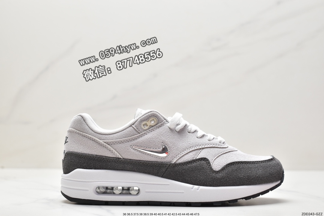 耐克 Nike Air Max 1 初代复古 气垫减震 百搭休闲 运动慢跑鞋 灰白黑 918354-800