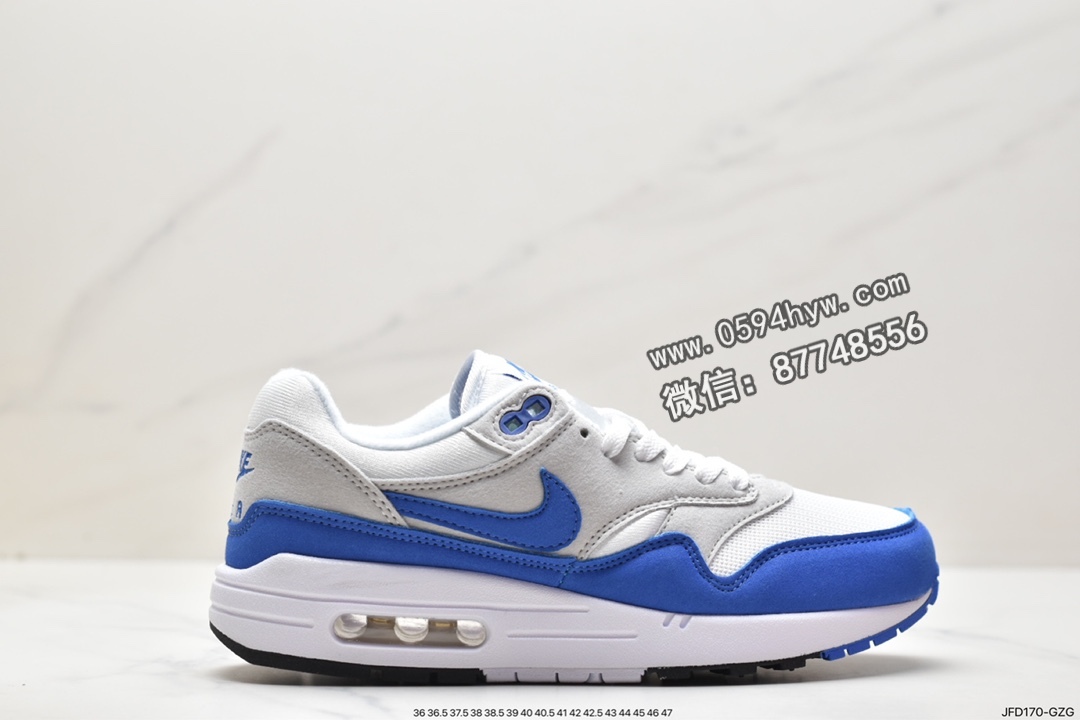 耐克 Nike Air Max 1Anniversary”Royal Blue” 防滑耐磨 低帮 运动跑步鞋 男款 灰白蓝 908375-102